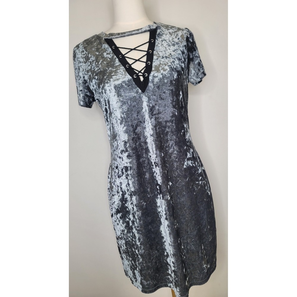 Adam Levine Velvet Lace Up Dress Gray Black Y2K Grunge‎ Goth Medium